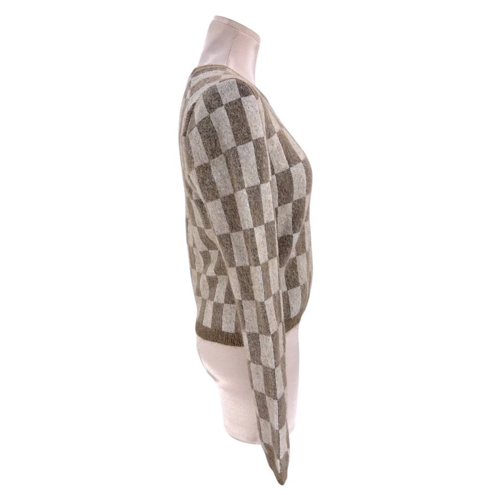 Nanushka Feline Brushed Alpaca Checkered Sweater in Creme/Brown - Picture 4 of 11